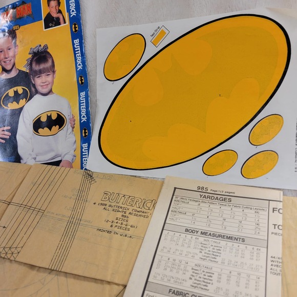 VTG Butterick 1989 BATMAN Iron-On Transfer Kids Sweatshirt Pattern #985✨️NIP - Picture 8 of 16